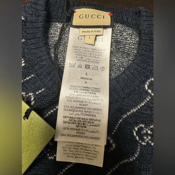 New Authentic Gucci GG Logo Dog Wool Sweater Vest Blue - Picture 9 of 16